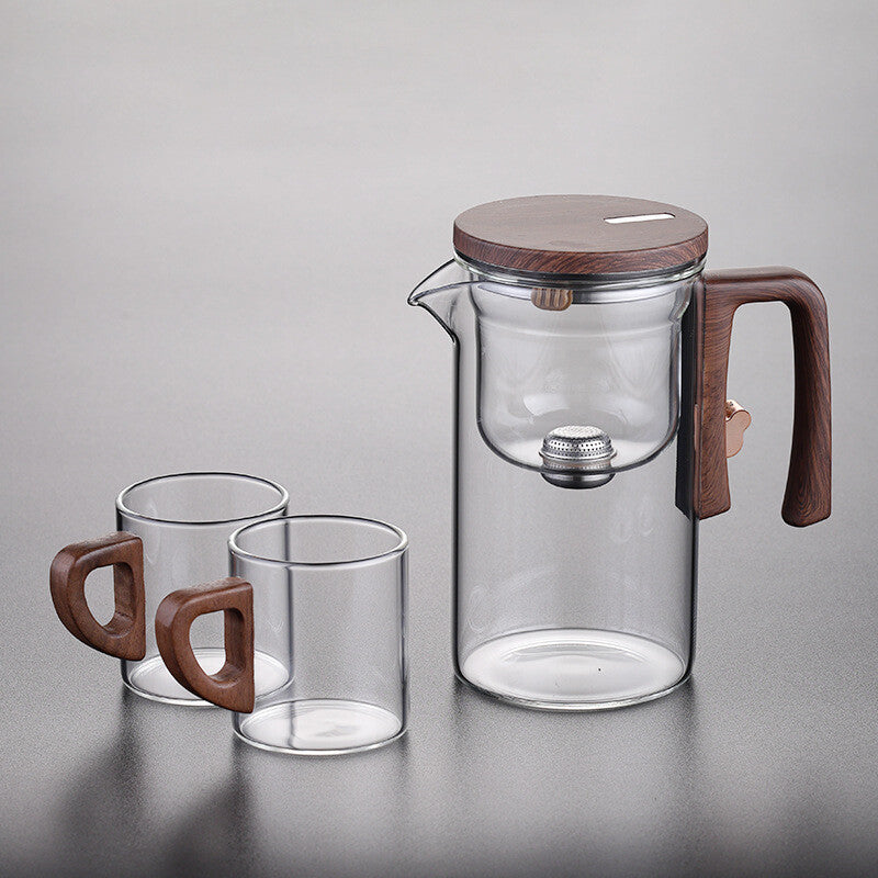 Boutique Tea Pot Matching Cup Glass Wood Handle Tea Tray Tea Water Separation