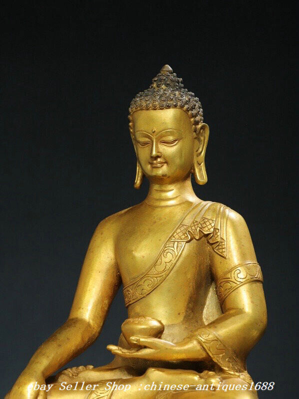 11.8" Old Tibet Bronze Gilt Shakyamuni Sakyamuni Amitabha Buddha Statue