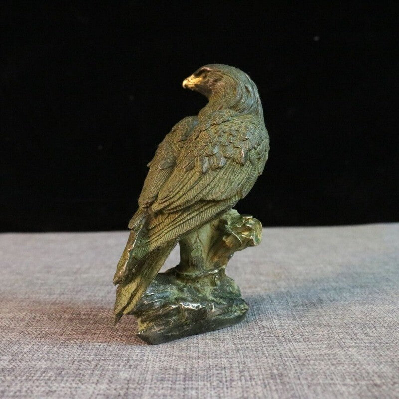 Old Chinese Bronze Gilt Feng Shui Eagle Hawk Fly king of Birds Animal Statue