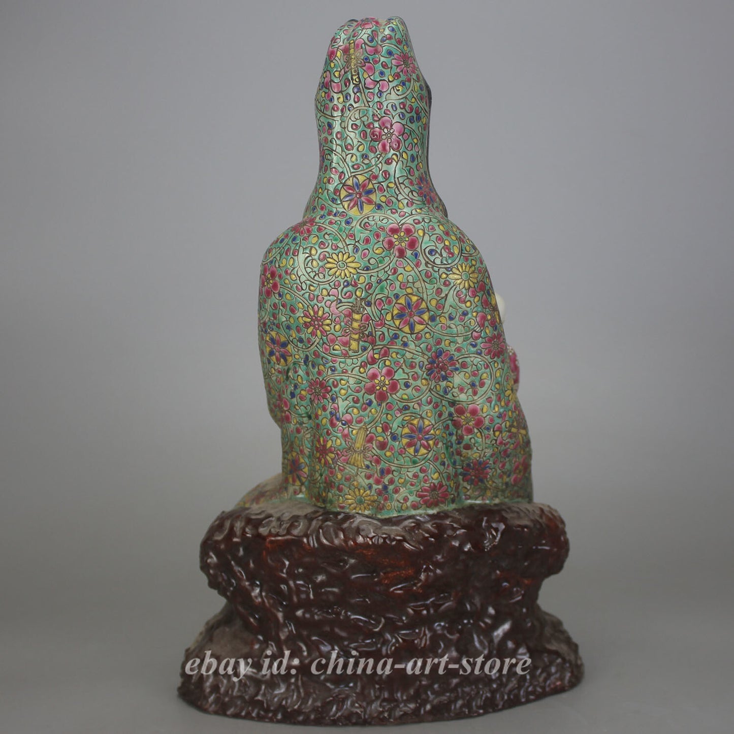 11.7" Old China Famille-rose Porcelain Buddhism Kwan-yin Guan Yin Goddess Statue