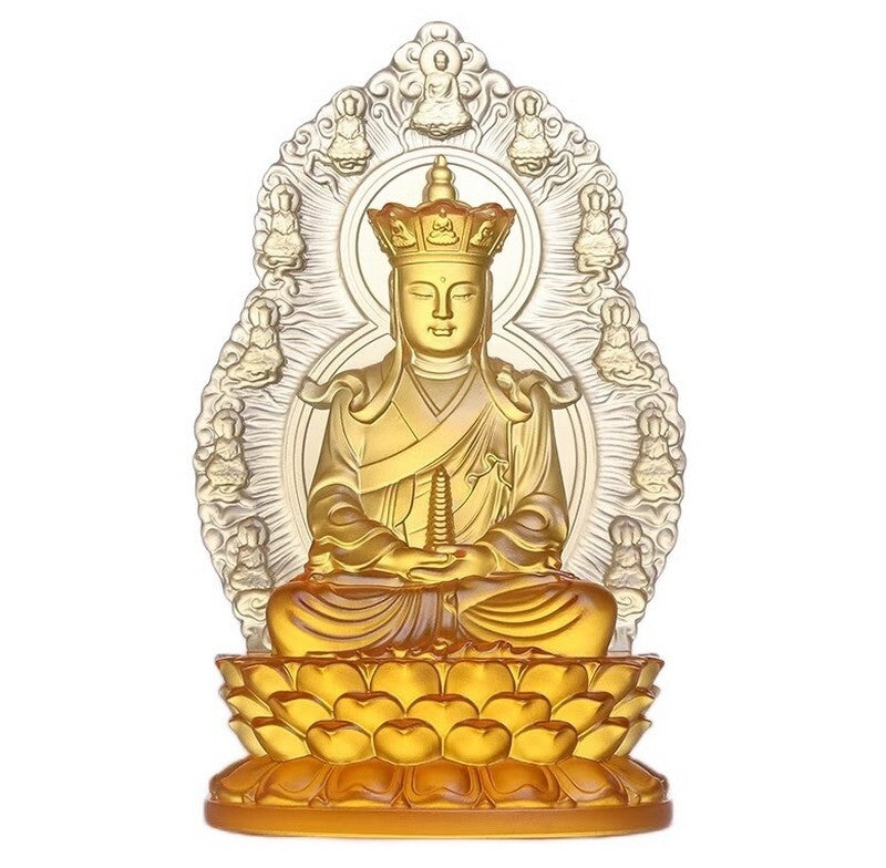 9" Liu Li Crystal Glass Ksitigarbha Bodhisattva Buddha Statue Shrine Temple Home