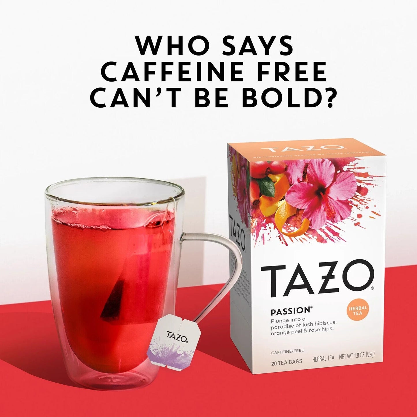 20 Tea Bags TAZO Herbal Tea, Passion, Caffeine-Free, Tea Bags 20 Count Box..