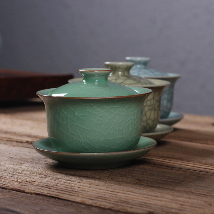 Real Longquan Celadon Gaiwan China Tea Bowl Porcelain Cup Saucer Marked Tea Bowl
