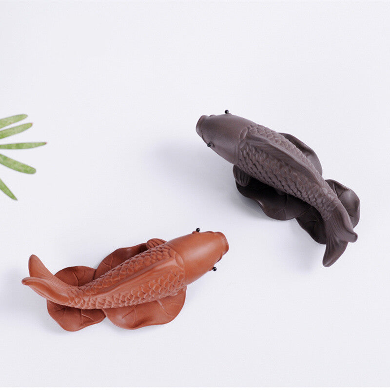 1PC Yixing Zisha Tea Pet Fish Tea Play Purple Clay Ornament Fish Statue Tea Pet