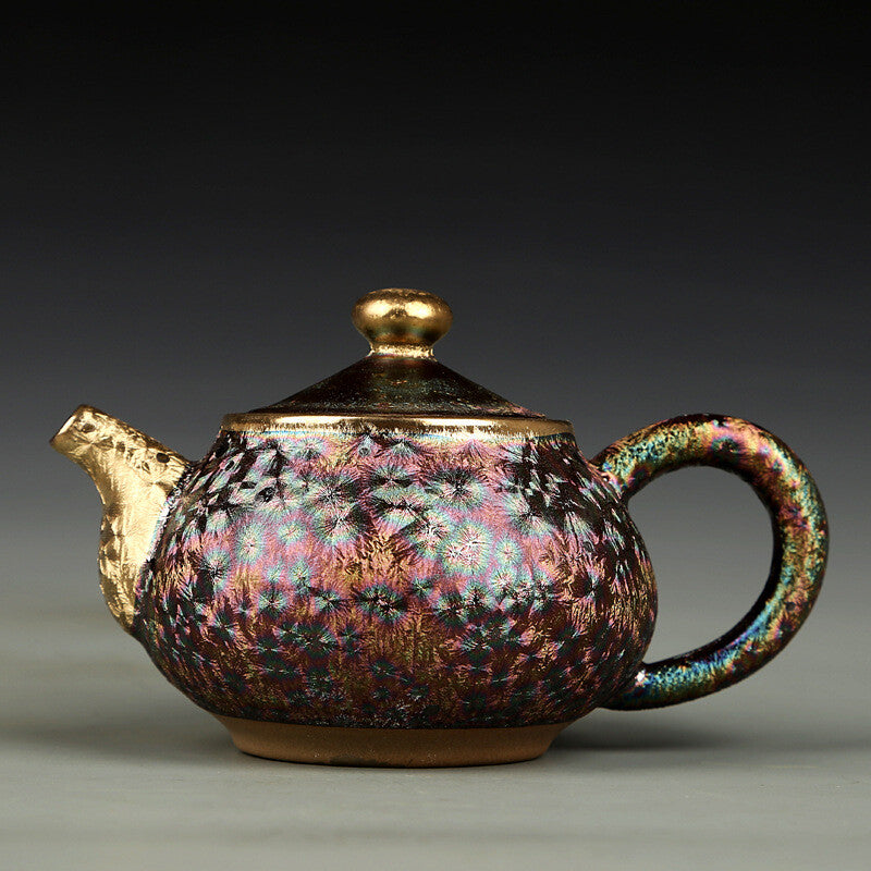 Kiln Change Colorful Peacock Glaze Tea Set Kettle Tea Pot Tea Cups Painted Gold