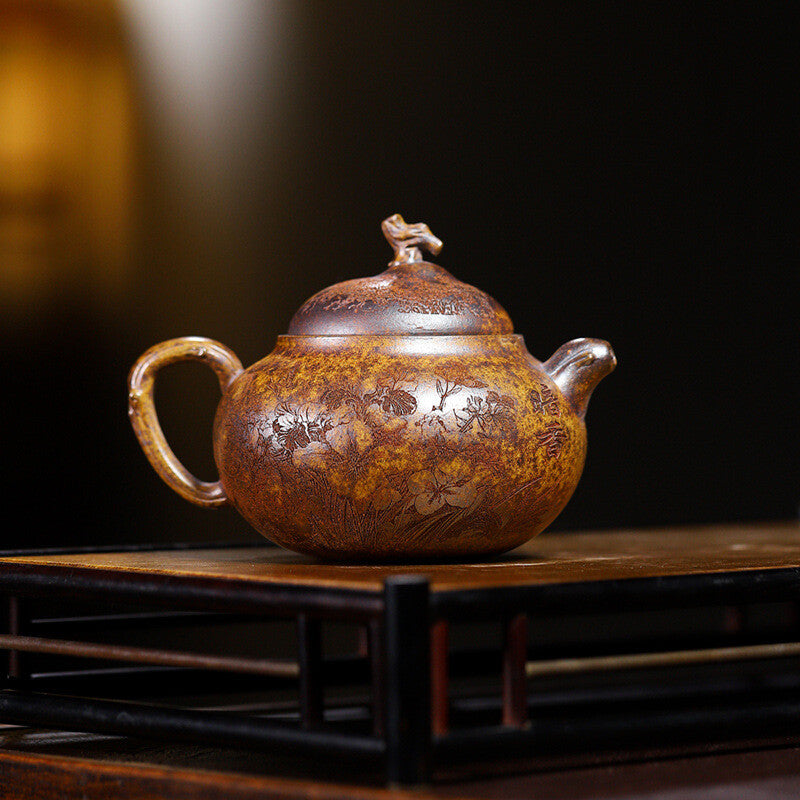 Yixing Teapot 280cc Handmade Dark Fragrance Gourd Teapot Kung Fu Tea Set
