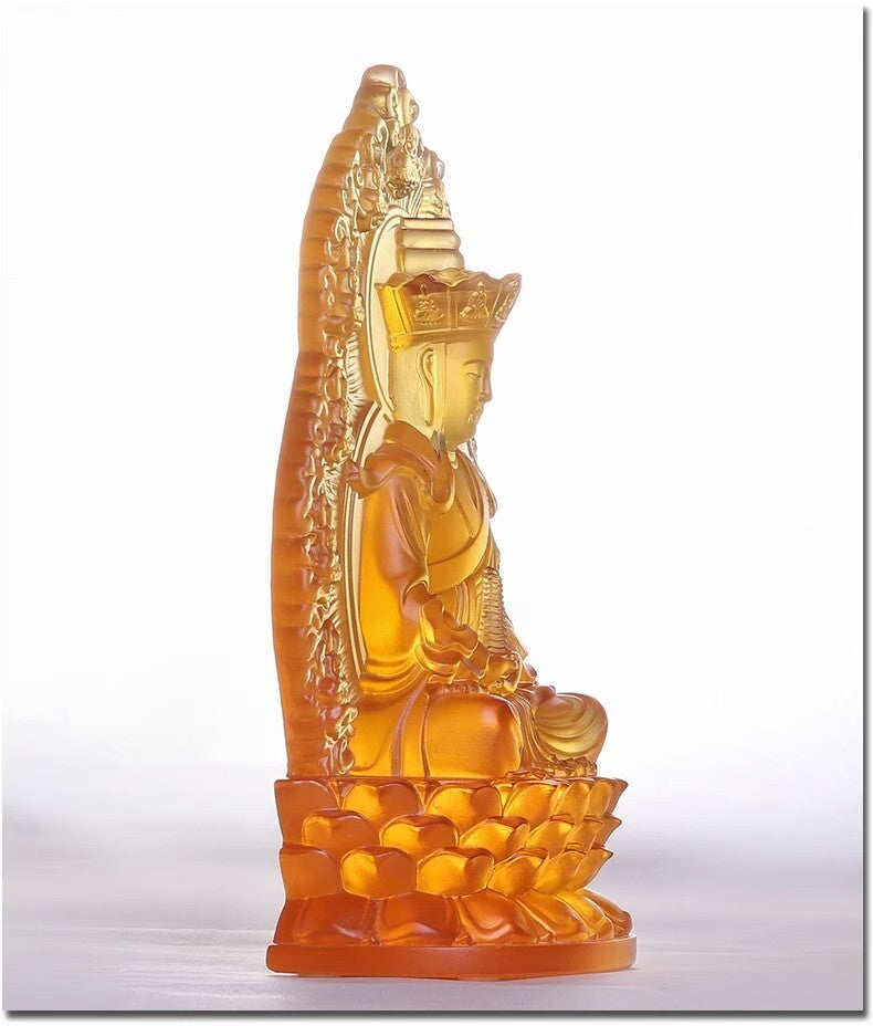 9" Liu Li Crystal Glass Ksitigarbha Bodhisattva Buddha Statue Shrine Temple Home