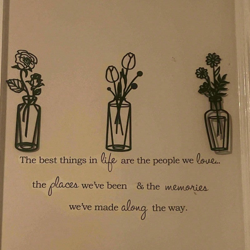 3-Piece Metal Flower Wall Decor Set Simple Iron Vase Wall Art for Home Room