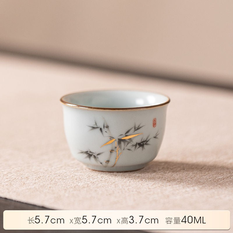 1pc Ru Kiln Tea Cup Household Ceramic Tea Cup Tea Drinking Kung Fu Tea Set