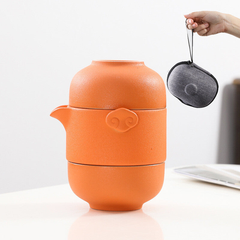 Portable Tea Set With Bag For Travel Pottery Tea Pot Ceramic Cup Kungfu Teasets