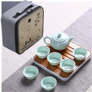 Chinese tea set porcelain tea cups fish relief ceramic tea pot portable tea tray
