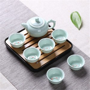Chinese tea set porcelain tea cups fish relief ceramic tea pot portable tea tray