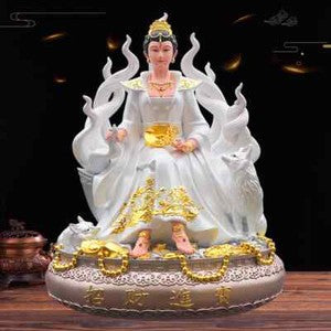 Resin Nine Tailed Fox Fairy Buddha Statues FengShui Accessories Home Decoration