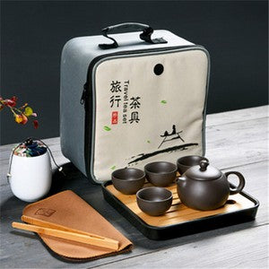 Travelling Tea Set Portable Bag Yixing Zisha Teaset Tea Plate Reservoir Tea Tray