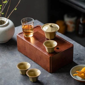 Wood Tea Tray with Tea Set|Gong Fu Tea Set Tray