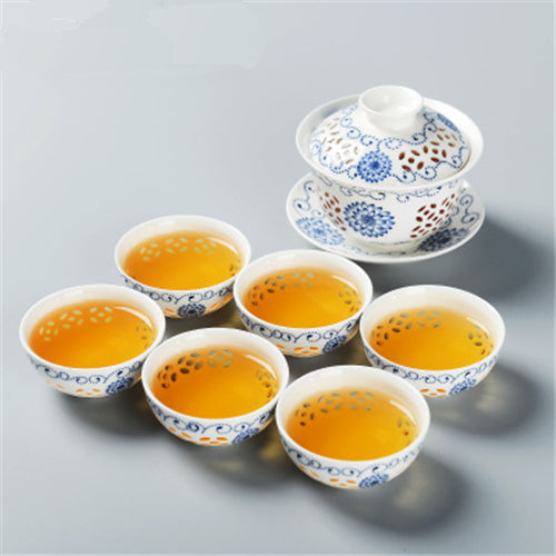 Porcelain tea set China cellular design ceramic tea pot gaiwan cups tea filters