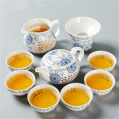 Porcelain tea set China cellular design ceramic tea pot gaiwan cups tea filters