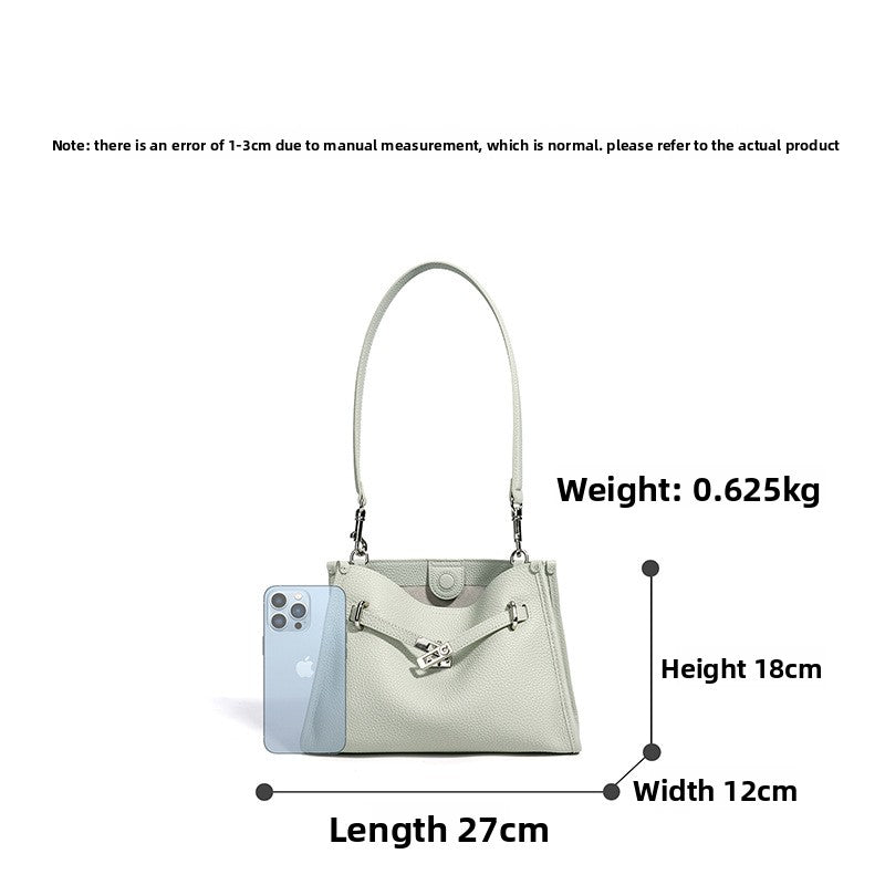 Genuine Pebbled Leather Bucket Bag for Women, New Fashionable Versatile Shoulder Crossbody Top Handle Purse, Niche Designer Premium Handbag for Ladies